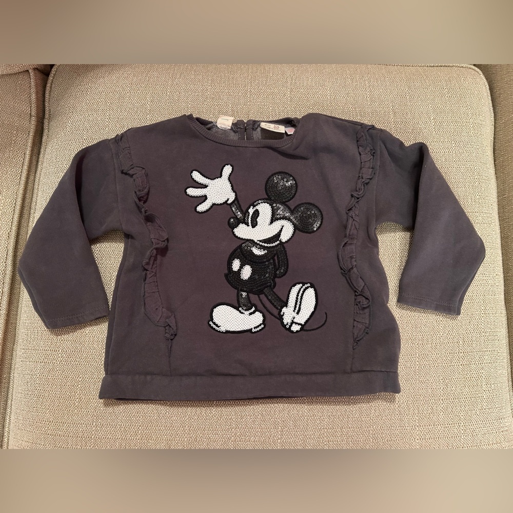 Gray Sequin Mickey Mouse‎ Long Sleeve Top